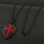 HZMAN Knights Templar Cross Joshua 1:9 Shield Stainless Steel Pendant Necklace with 24 inch Chain
