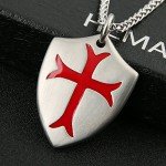 HZMAN Knights Templar Cross Joshua 1:9 Shield Stainless Steel Pendant Necklace with 24 inch Chain