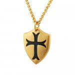 HZMAN Knights Templar Cross Joshua 1:9 Shield Stainless Steel Pendant Necklace with 24 inch Chain