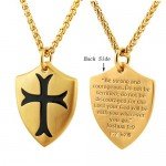 HZMAN Knights Templar Cross Joshua 1:9 Shield Stainless Steel Pendant Necklace with 24 inch Chain