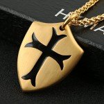 HZMAN Knights Templar Cross Joshua 1:9 Shield Stainless Steel Pendant Necklace with 24 inch Chain