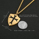 HZMAN Knights Templar Cross Joshua 1:9 Shield Stainless Steel Pendant Necklace with 24 inch Chain