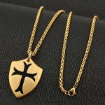 HZMAN Knights Templar Cross Joshua 1:9 Shield Stainless Steel Pendant Necklace with 24 inch Chain