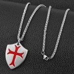 HZMAN Knights Templar Cross Joshua 1:9 Shield Stainless Steel Pendant Necklace with 24 inch Chain
