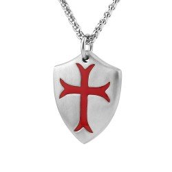 HZMAN Knights Templar Cross Joshua 1:9 Shield Stainless Steel Pendant Necklace with 24 inch Chain