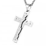 HZMAN Men's Stainless Steel Jesus Christ Crucifix Cross Lord's Prayer Pendant Necklace