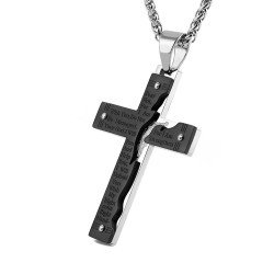 HZMAN Men's Stainless Steel Jesus Christ Crucifix Cross Lord's Prayer Pendant Necklace