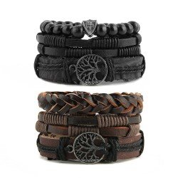 HZMAN Mix 6 Wrap Bracelets Men Women, Hemp Cords Wood Beads Ethnic Tribal Bracelets Leather Wristbands