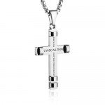 HZMAN Philippians 4:13 Cross Pendant STRENGTH Bible Verse Stainless Steel Necklace 3 Colors Available