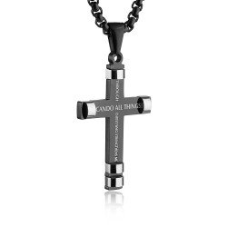 HZMAN Philippians 4:13 Cross Pendant STRENGTH Bible Verse Stainless Steel Necklace 3 Colors Available