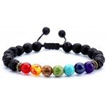 Hamoery Men Women 8mm Lava Rock 7 Chakras Diffuser Bracelet Braided Rope Natural Stone Yoga Beads Bracelet Bangle