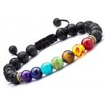 Hamoery Men Women 8mm Lava Rock 7 Chakras Diffuser Bracelet Braided Rope Natural Stone Yoga Beads Bracelet Bangle
