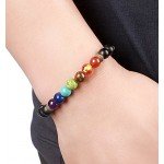 Hamoery Men Women 8mm Lava Rock 7 Chakras Diffuser Bracelet Braided Rope Natural Stone Yoga Beads Bracelet Bangle