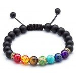 Hamoery Men Women 8mm Lava Rock 7 Chakras Diffuser Bracelet Braided Rope Natural Stone Yoga Beads Bracelet Bangle