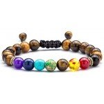 Hamoery Men Women 8mm Lava Rock 7 Chakras Diffuser Bracelet Braided Rope Natural Stone Yoga Beads Bracelet Bangle