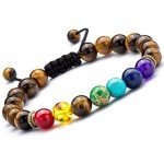 Hamoery Men Women 8mm Lava Rock 7 Chakras Diffuser Bracelet Braided Rope Natural Stone Yoga Beads Bracelet Bangle