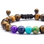 Hamoery Men Women 8mm Lava Rock 7 Chakras Diffuser Bracelet Braided Rope Natural Stone Yoga Beads Bracelet Bangle
