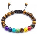 Hamoery Men Women 8mm Lava Rock 7 Chakras Diffuser Bracelet Braided Rope Natural Stone Yoga Beads Bracelet Bangle