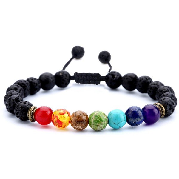 Hamoery Men Women 8mm Lava Rock 7 Chakras Diffuser Bracelet Braided Rope Natural Stone Yoga Beads Bracelet Bangle
