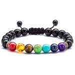 Hamoery Men Women 8mm Lava Rock 7 Chakras Diffuser Bracelet Braided Rope Natural Stone Yoga Beads Bracelet Bangle