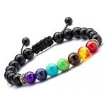 Hamoery Men Women 8mm Lava Rock 7 Chakras Diffuser Bracelet Braided Rope Natural Stone Yoga Beads Bracelet Bangle