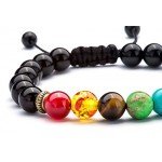 Hamoery Men Women 8mm Lava Rock 7 Chakras Diffuser Bracelet Braided Rope Natural Stone Yoga Beads Bracelet Bangle