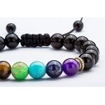 Hamoery Men Women 8mm Lava Rock 7 Chakras Diffuser Bracelet Braided Rope Natural Stone Yoga Beads Bracelet Bangle