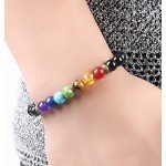 Hamoery Men Women 8mm Lava Rock 7 Chakras Diffuser Bracelet Braided Rope Natural Stone Yoga Beads Bracelet Bangle