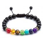 Hamoery Men Women 8mm Lava Rock 7 Chakras Diffuser Bracelet Braided Rope Natural Stone Yoga Beads Bracelet Bangle
