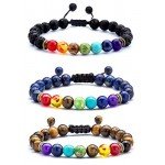 Hamoery Men Women 8mm Lava Rock 7 Chakras Diffuser Bracelet Braided Rope Natural Stone Yoga Beads Bracelet Bangle