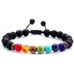 Hamoery Men Women 8mm Lava Rock 7 Chakras Diffuser Bracelet Braided Rope Natural Stone Yoga Beads Bracelet Bangle