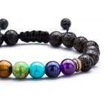 Hamoery Men Women 8mm Lava Rock 7 Chakras Diffuser Bracelet Braided Rope Natural Stone Yoga Beads Bracelet Bangle