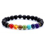 Hamoery Men Women 8mm Lava Rock 7 Chakras Diffuser Bracelet Braided Rope Natural Stone Yoga Beads Bracelet Bangle
