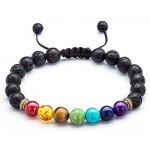 Hamoery Men Women 8mm Lava Rock 7 Chakras Diffuser Bracelet Braided Rope Natural Stone Yoga Beads Bracelet Bangle