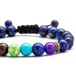 Hamoery Men Women 8mm Lava Rock 7 Chakras Diffuser Bracelet Braided Rope Natural Stone Yoga Beads Bracelet Bangle