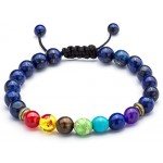 Hamoery Men Women 8mm Lava Rock 7 Chakras Diffuser Bracelet Braided Rope Natural Stone Yoga Beads Bracelet Bangle
