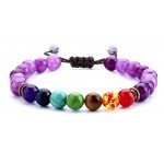 Hamoery Men Women 8mm Lava Rock 7 Chakras Diffuser Bracelet Braided Rope Natural Stone Yoga Beads Bracelet Bangle
