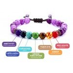 Hamoery Men Women 8mm Lava Rock 7 Chakras Diffuser Bracelet Braided Rope Natural Stone Yoga Beads Bracelet Bangle
