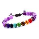 Hamoery Men Women 8mm Lava Rock 7 Chakras Diffuser Bracelet Braided Rope Natural Stone Yoga Beads Bracelet Bangle