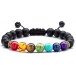 Hamoery Men Women 8mm Lava Rock 7 Chakras Diffuser Bracelet Braided Rope Natural Stone Yoga Beads Bracelet Bangle
