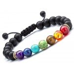 Hamoery Men Women 8mm Lava Rock 7 Chakras Diffuser Bracelet Braided Rope Natural Stone Yoga Beads Bracelet Bangle