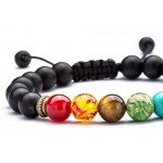 Hamoery Men Women 8mm Lava Rock 7 Chakras Diffuser Bracelet Braided Rope Natural Stone Yoga Beads Bracelet Bangle