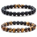 Hamoery Men Women 8mm Tiger Eye Stone Beads Bracelet Elastic Natural Stone Yoga Bracelet Bangle