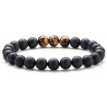 Hamoery Men Women 8mm Tiger Eye Stone Beads Bracelet Elastic Natural Stone Yoga Bracelet Bangle