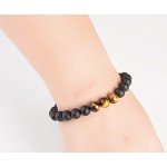 Hamoery Men Women 8mm Tiger Eye Stone Beads Bracelet Elastic Natural Stone Yoga Bracelet Bangle