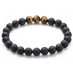 Hamoery Men Women 8mm Tiger Eye Stone Beads Bracelet Elastic Natural Stone Yoga Bracelet Bangle