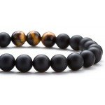 Hamoery Men Women 8mm Tiger Eye Stone Beads Bracelet Elastic Natural Stone Yoga Bracelet Bangle