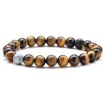 Hamoery Men Women 8mm Tiger Eye Stone Beads Bracelet Elastic Natural Stone Yoga Bracelet Bangle