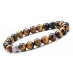 Hamoery Men Women 8mm Tiger Eye Stone Beads Bracelet Elastic Natural Stone Yoga Bracelet Bangle