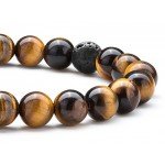 Hamoery Men Women 8mm Tiger Eye Stone Beads Bracelet Elastic Natural Stone Yoga Bracelet Bangle